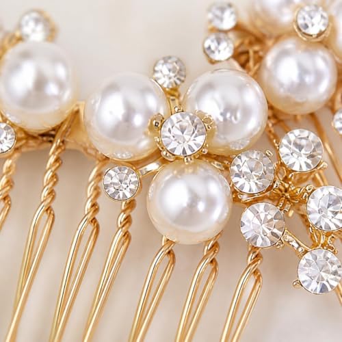 Pearl Wedding Hair Comb 2-Piece Gold Bridal Crystal Hairpiece Set