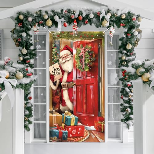 Christmas Santa Door Cover Decoration - 35.4 x 72.8 Inches Banner