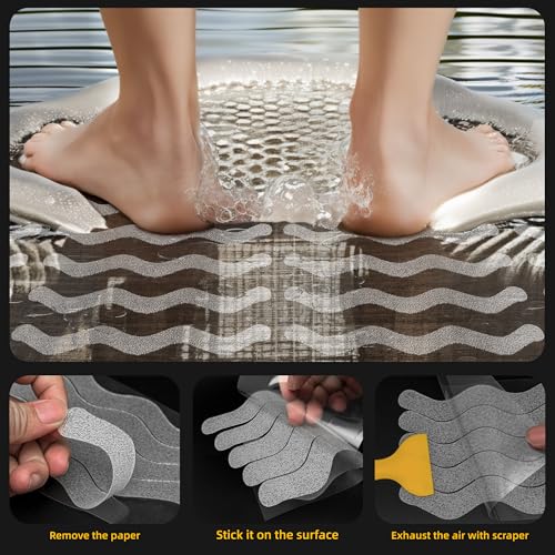 Clear Bathtub Stickers - Non-Slip Wave-Shaped Shower Decals, 20-Pack for Safety & Grip
