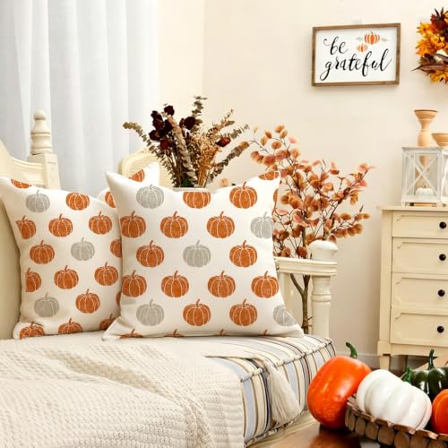 RABUSOFA 18x18 Pumpkin Pillow Covers - Set of 2 for Fall Decor