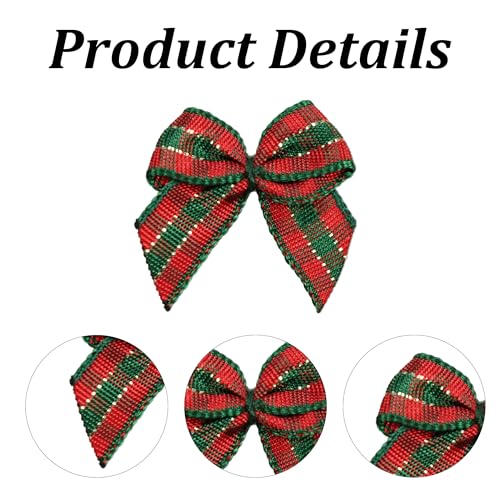 50 Pack Handmade Red & Green Checkered Ribbon Bows - 25mm