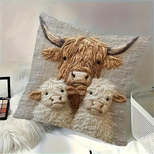 Alpaca & Cattle Themed Throw Pillow Covers - 2 Pack Soft Velvet