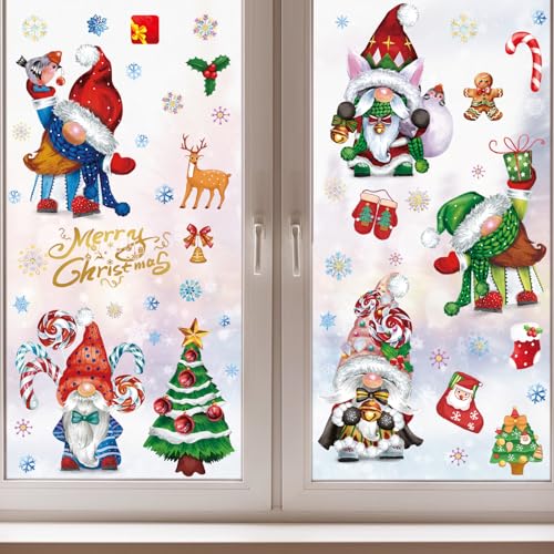 77PCS Gnome Christmas Window Clings - Double-Sided Glitter Decor