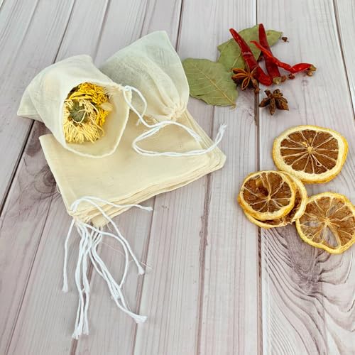 10 Cotton Spice Bags for Cooking & Tea Brewing - 4.25in x 3.15in