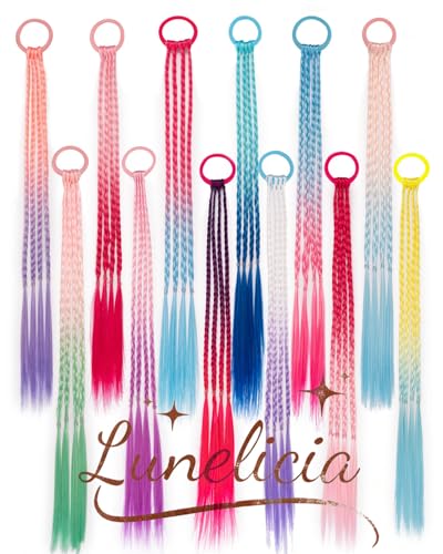 Lunelicia 16-Inch Colorful Hair Extensions 12 Pcs for Braids & Festivals