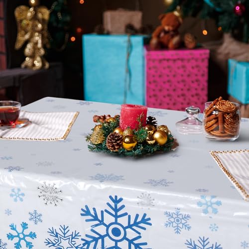3 Pcs Bright Winter Snowflake Plastic Tablecloth for Christmas & Holiday