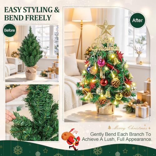 Mini Christmas Tree with Lights & Star Topper - Octagonal Star Variation 21.65in