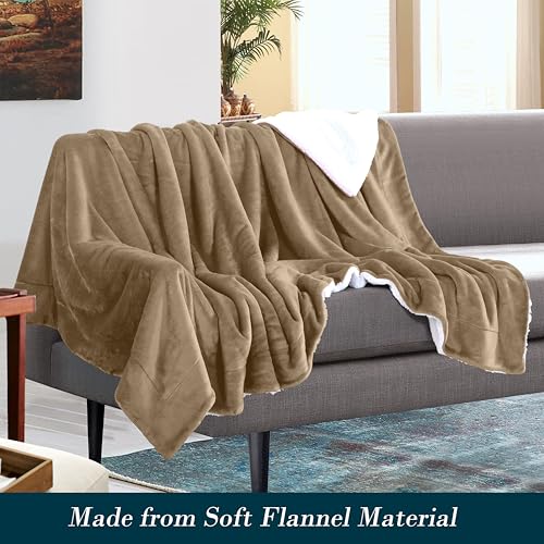 Mocassi Reversible Flannel Sherpa Throw Blanket - Full Taupe
