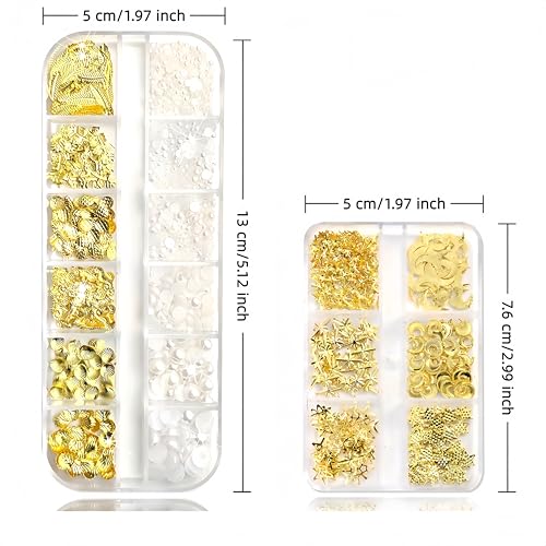 3D Metal Nail Art Studs Ocean Theme Gold Charms with Tools 2 Boxes