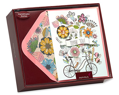 Papyrus Thank You Cards with Glitter - 8 Count Floral Bike Design