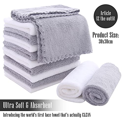 TENSTARS 12 Pack Ultra Soft Microfiber Washcloths - Quick Drying & Highly Absorbent