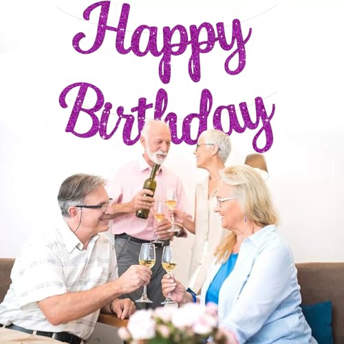 Happy Birthday Banner - Glitter Purple Party Decorations for Women