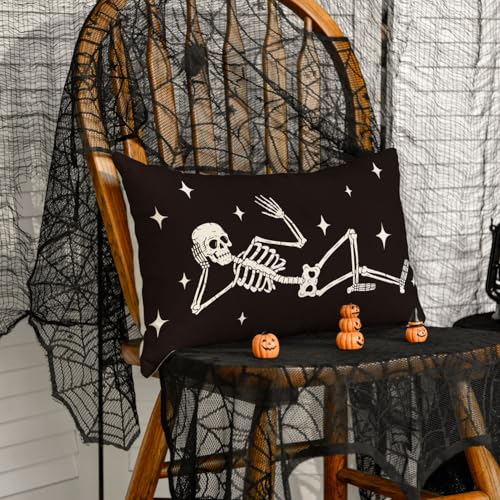 AVOIN colorlife Halloween Skull Throw Pillow Cover, 12x20 Inch Farmhouse Case