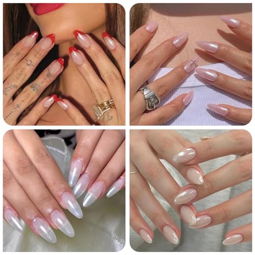 Fokostar White Pearl Chrome Nail Powder Solid Aurora Glitter Pigment