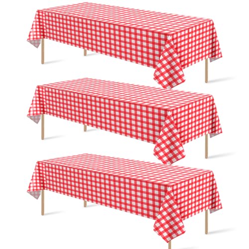 3 Pack Red Gingham Disposable Tablecloths - 54x108 Inch