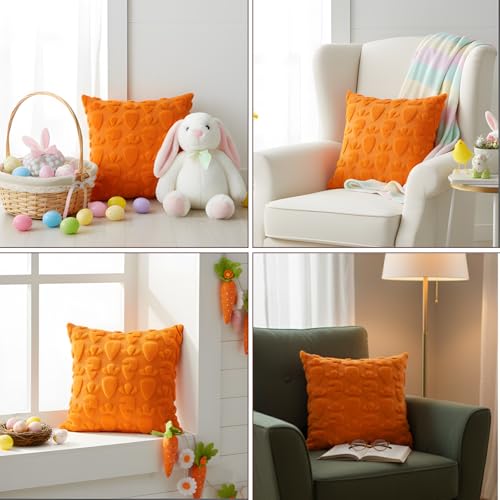 Easter Carrot Pillow Covers Set of 2 - 18x18 Inch Holiday Decor