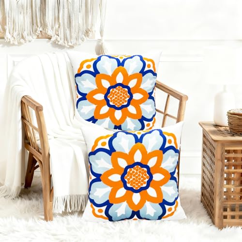 RYSMIYOU Boho Floral Throw Pillow Covers 16x16 Set of 2 Dahlia