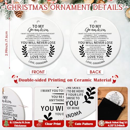 Grandson Christmas Ornament - Keepsake Gift for Grandchildren, Ceramic Decor