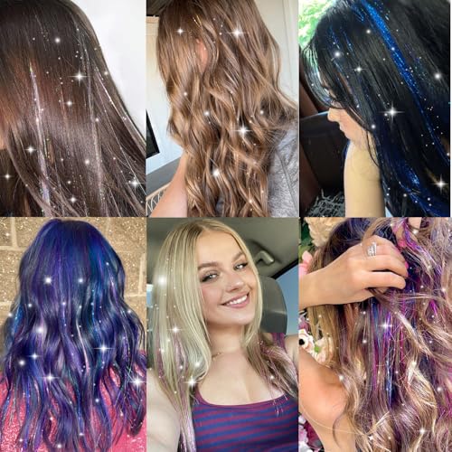 Hair Tinsel Clip In Extensions 20.5 Inch Glitter Fairy Hair 18 Pcs Silver