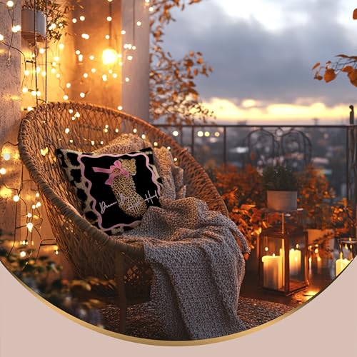LUKIPOM Pink Bow Leopard Print Throw Pillow Cover 18x18