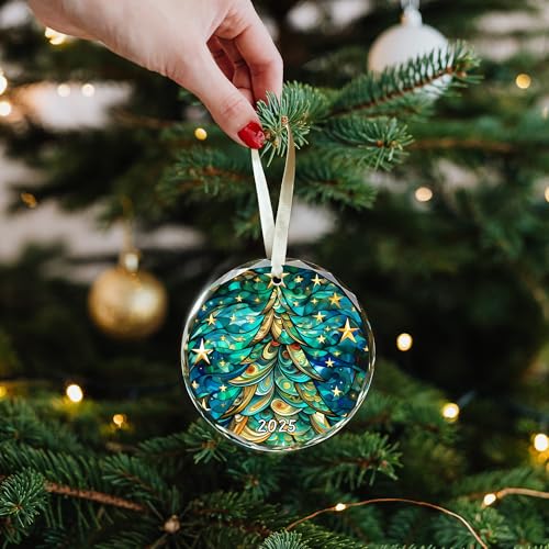 Christmas Tree Ornament 2025 - Glass Holiday Decoration - Elegant Gift Box Included