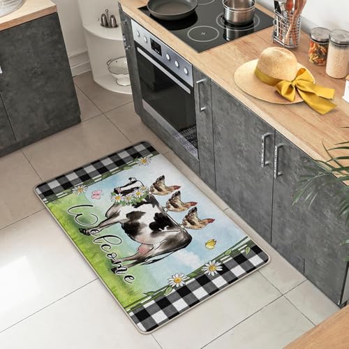 Spring Summer Farm Animals Welcome Front Door Mat - Cow Hen Welcome Mat