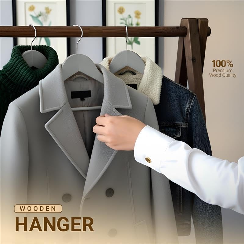 Utopia Home Premium Wooden Hangers - Durable Slim Coat Hangers with 360° Rotatable Hook | 20 Pack in Grey