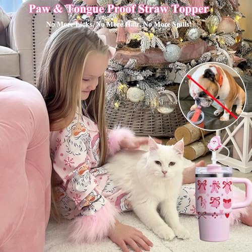 Pink Christmas Straw Toppers for Tumblers - Compatible with Stanley & 20oz-40oz Drinkware - Girly Holiday Design
