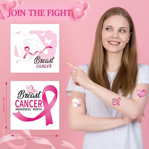Konsait 96 PCS Breast Cancer Awareness Temporary Tattoos Ribbon Face Stickers