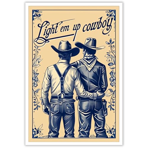 Vintage Cowboy Couple Canvas Wall Art - 8x10in Retro Western Poster