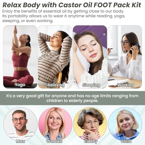 2Pcs Castor Oil Pack Wrap for Ankle Adjustable Reusable Feet Brace Anti Oil Leak Organic Breathable Acrylic Flannel Castor Compress for Women Ankle Support Plantar Fasciitis Pain Relief