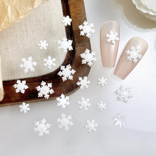 BUNLVDI 200Pcs Christmas Snowflake Nail Charms Mixed Sizes Winter Resin Gems