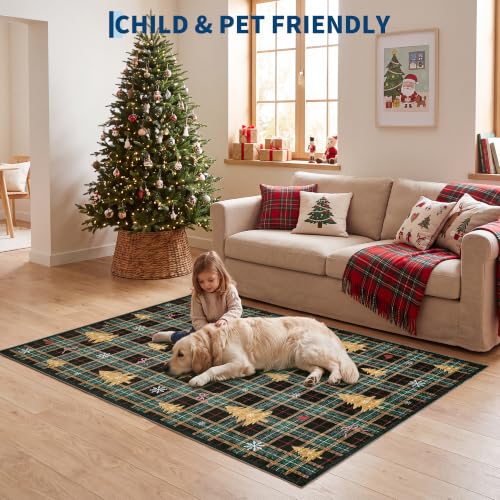 Large Christmas Tree Rug 9x12 Washable Living Room Decor - Black