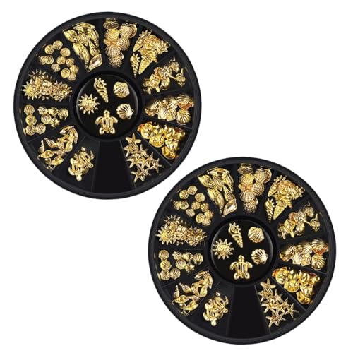 Gold Ocean Nail Art Studs - 3D Summer Beach Charms 2 Boxes