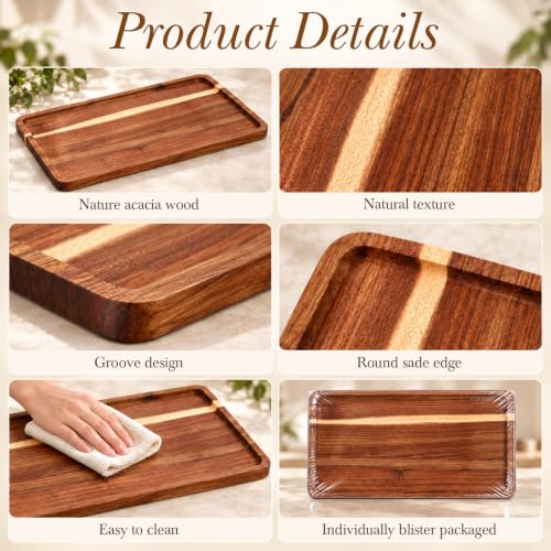 12-Piece Acacia Wood Serving Trays Set - 16 x 10 Inches - Rustic Dinner Plates
