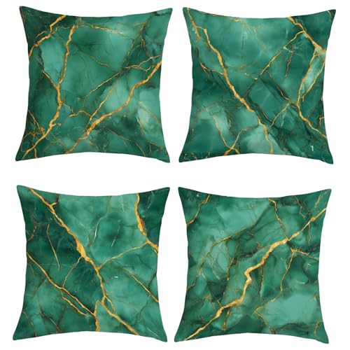Green Gold Marble Velvet Throw Pillow Covers 20x20 Set of 4