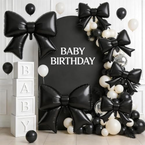 8Pcs Black Bow Foil Balloons Set - 38 Inch and 21 Inch Party Decorations
