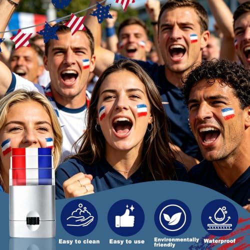 Qawnfy 3Pcs Red White and Blue Face Body Paint Stick, Sweatproof Eye Black