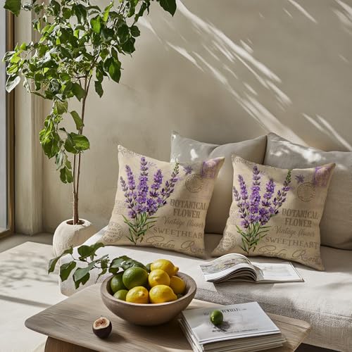 Fukeen Vintage Lavender Throw Pillow Covers, 18x18 French Country Set of 2