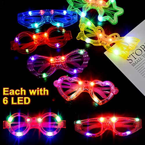 72 Pack Kids LED Glow Glasses with 6 Shapes & Batteries for Party Halloween Christmas
