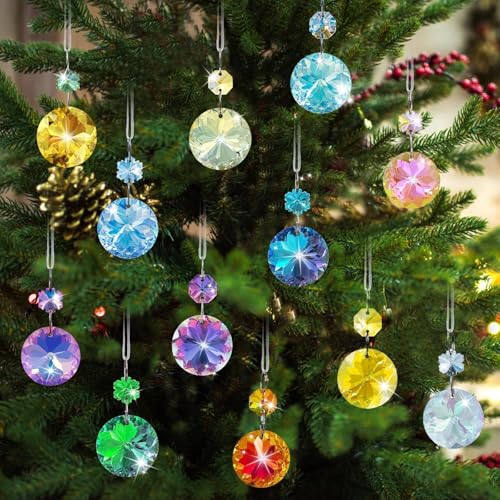 12pcs Iridescent Crystal Ornaments for Mini Christmas Tree, 1.18″ Glass