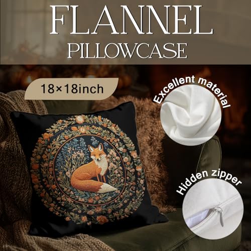 William Morris Inspired Red Fox Floral Pillow Cover - 18x18 Inch