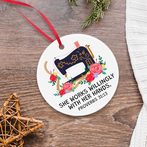 Ceramic Sewing Ornament Gift for Quilters & Seamstresses