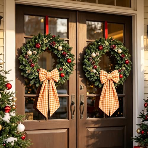 Navy Blue Gingham Wreath Sash for Front Door Decor, 55.12"
