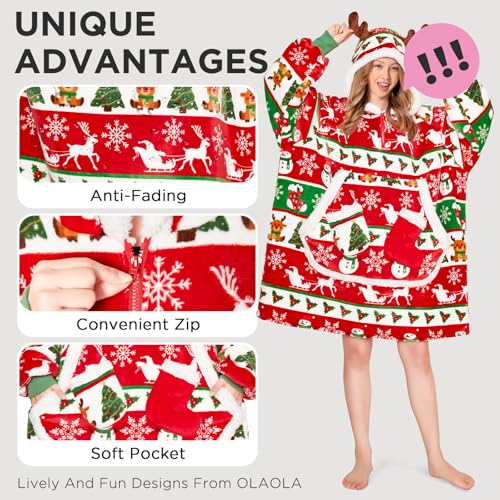 Adult Christmas Wearable Blanket Hoodie with Pockets - New Holiday Cozy Wrap