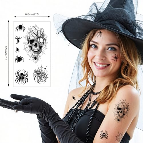 Konsait Spider Temporary Tattoos - 20 Sheets Halloween Spiderweb Face & Body Makeup