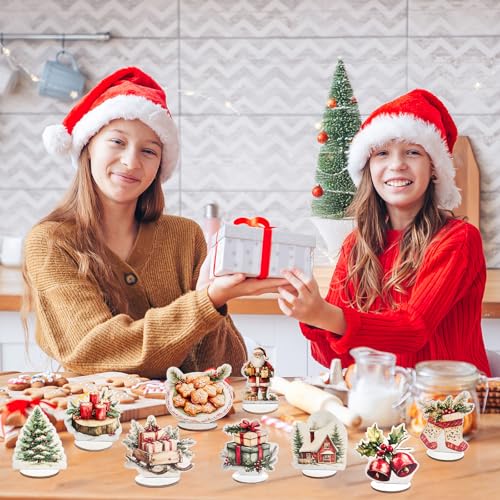 Wooden Christmas Table Centerpiece Set - 9 Holiday Decorations