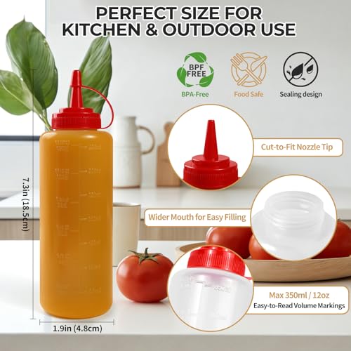 12 oz Condiment Squeeze Bottles - 3 Pack, Leakproof & BPA-Free