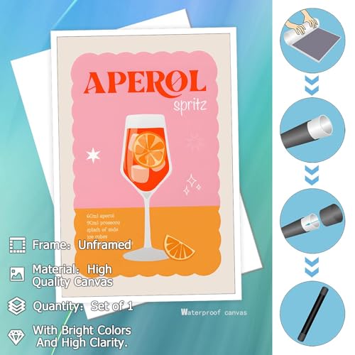 Aperol Spritz Wall Art Cocktail Canvas Poster 12x16in