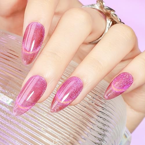 MIZHSE Pink Cat Eye Gel Nail Polish with Magnet Stick Starry Effect